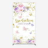 Aperturee - Aperturee Floral Gold Glitter Congrats Graduation Rectangle Backdrop
